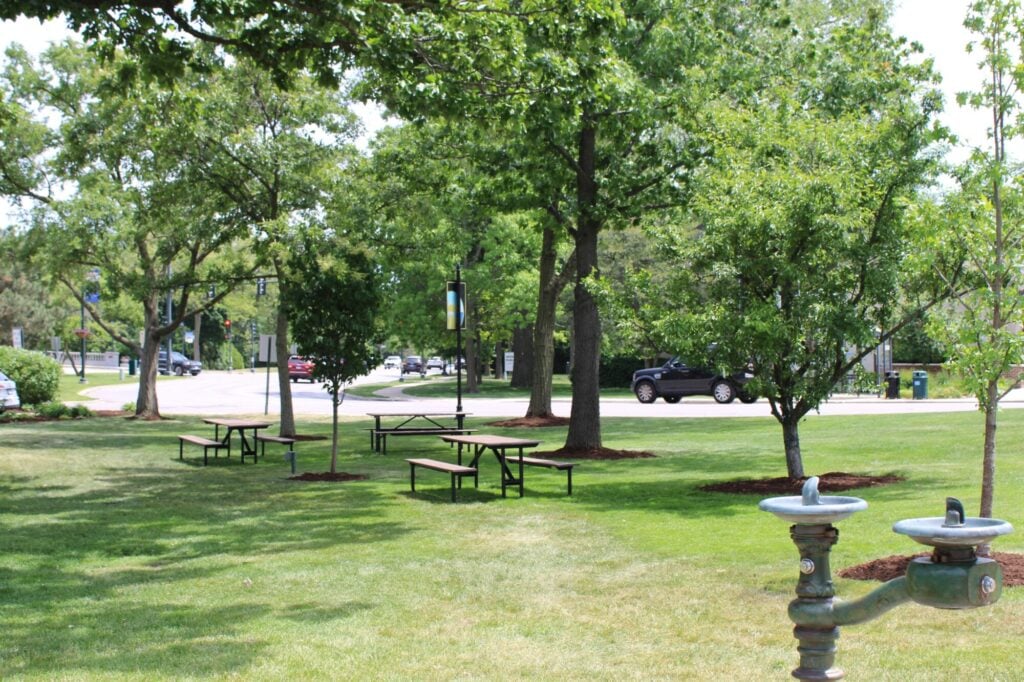 Station Park picnic tables + water fountain