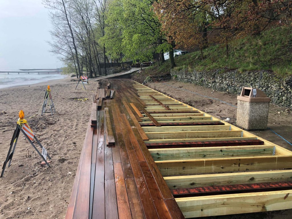 Maple Street Beach boardwalk closeup during construction