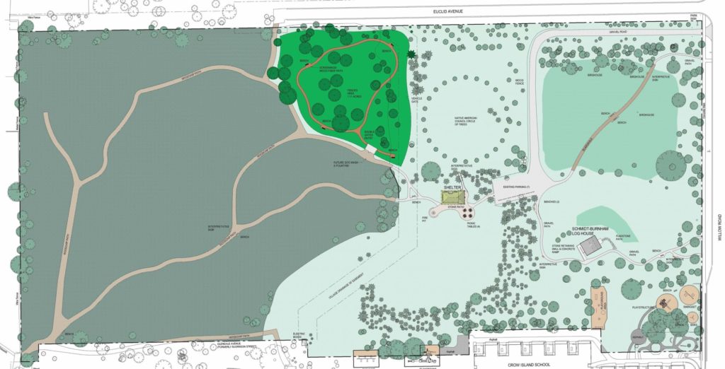 conceptual drawing of a dog park at Crow Island Woods