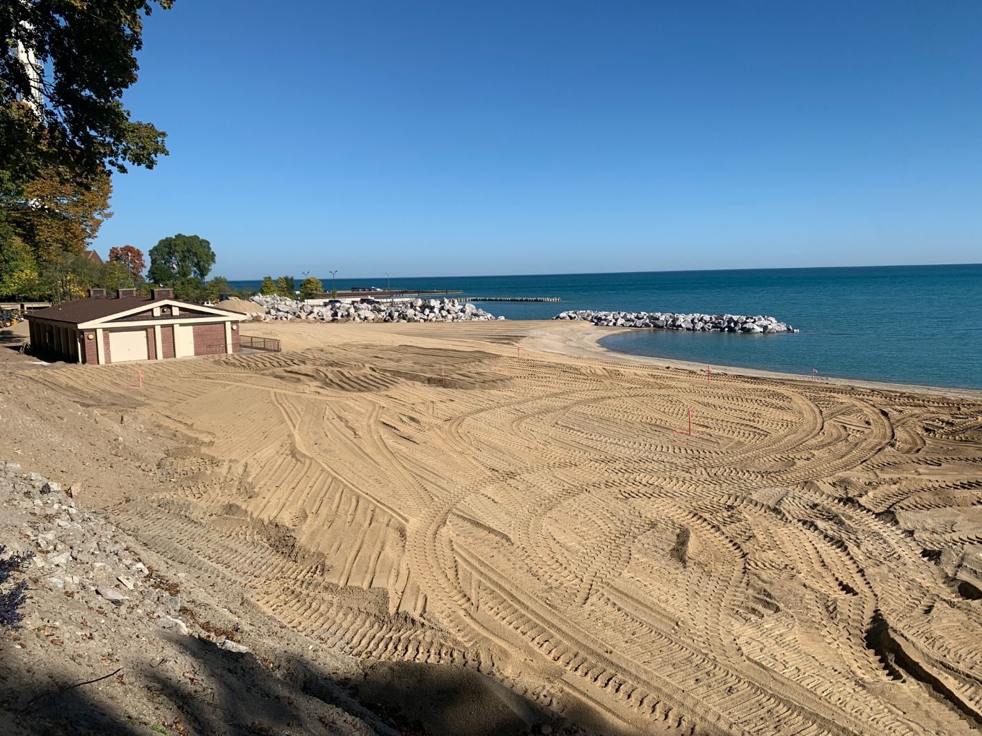 Beach with breakwater barriers