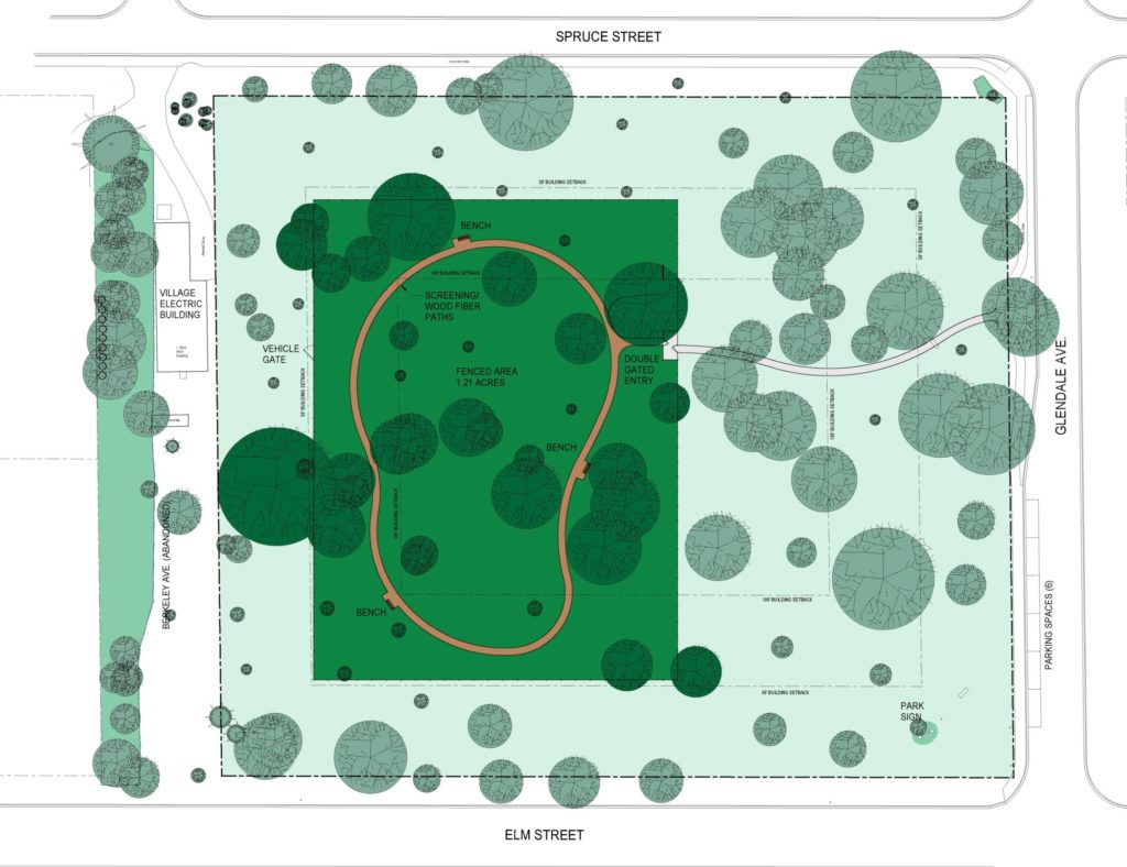 conceptual drawing of a dog park at West Elm Park