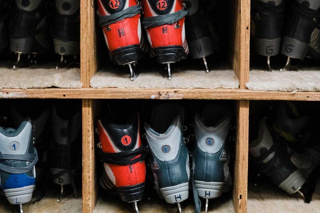 ice skates in a cubby holder